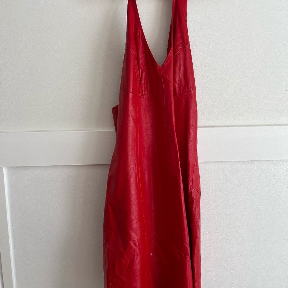 Vintage Red Leather Dress Firenze Santa Barbara Size Large